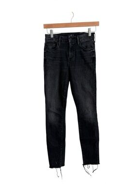 Mother The Looker Ankle Fray Jeans 25 Night Hawk Black Raw Hem Skinny Denim